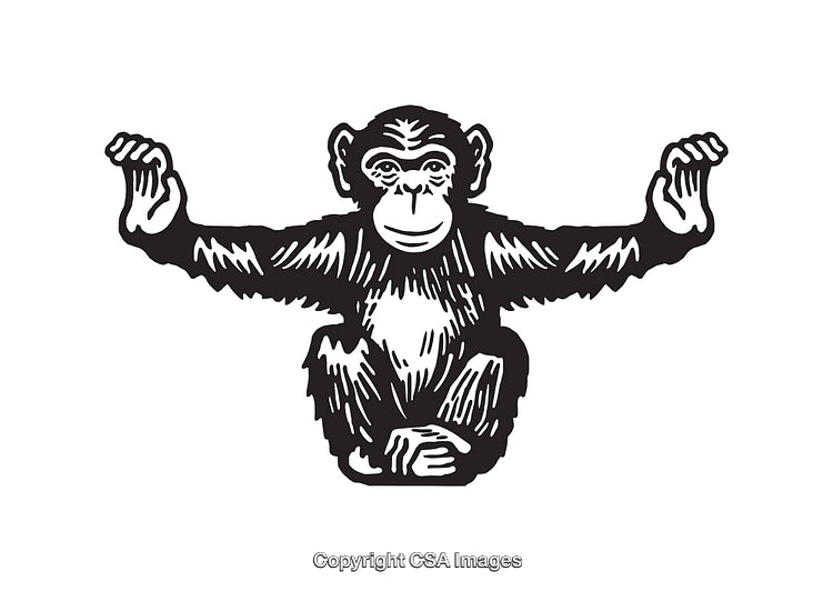 Black and White Illustration of a Monkey in a Cheerful Pose