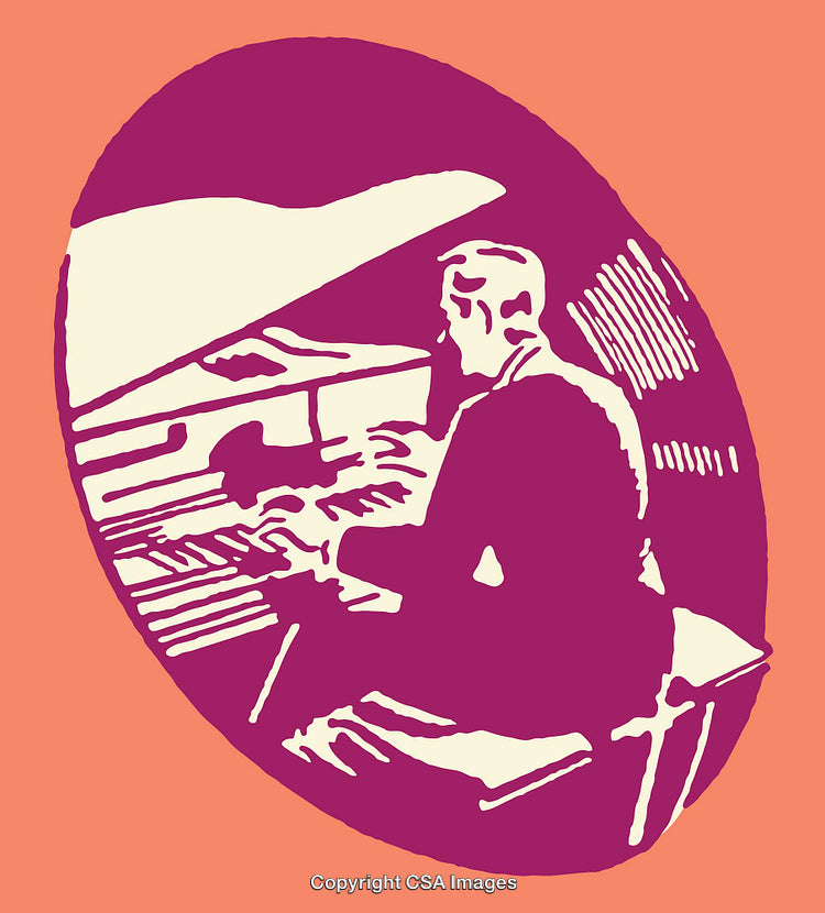Vibrant Line Art of a Pianist Performing on a Grand Piano