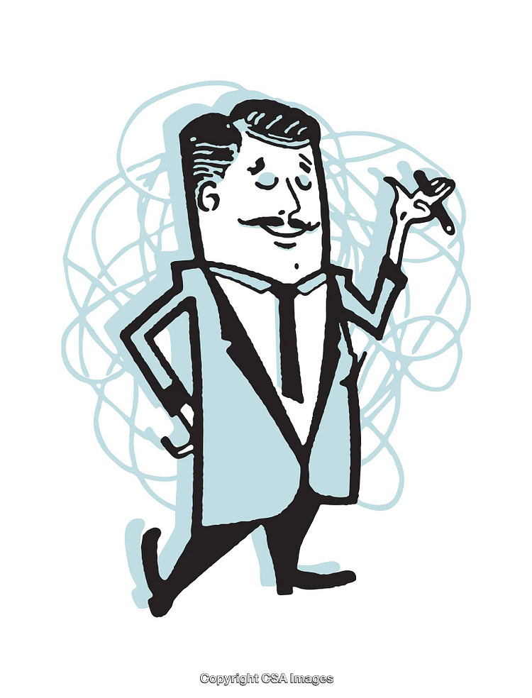 Retro Illustration of a Confident, Smiling Man Holding a Cigar