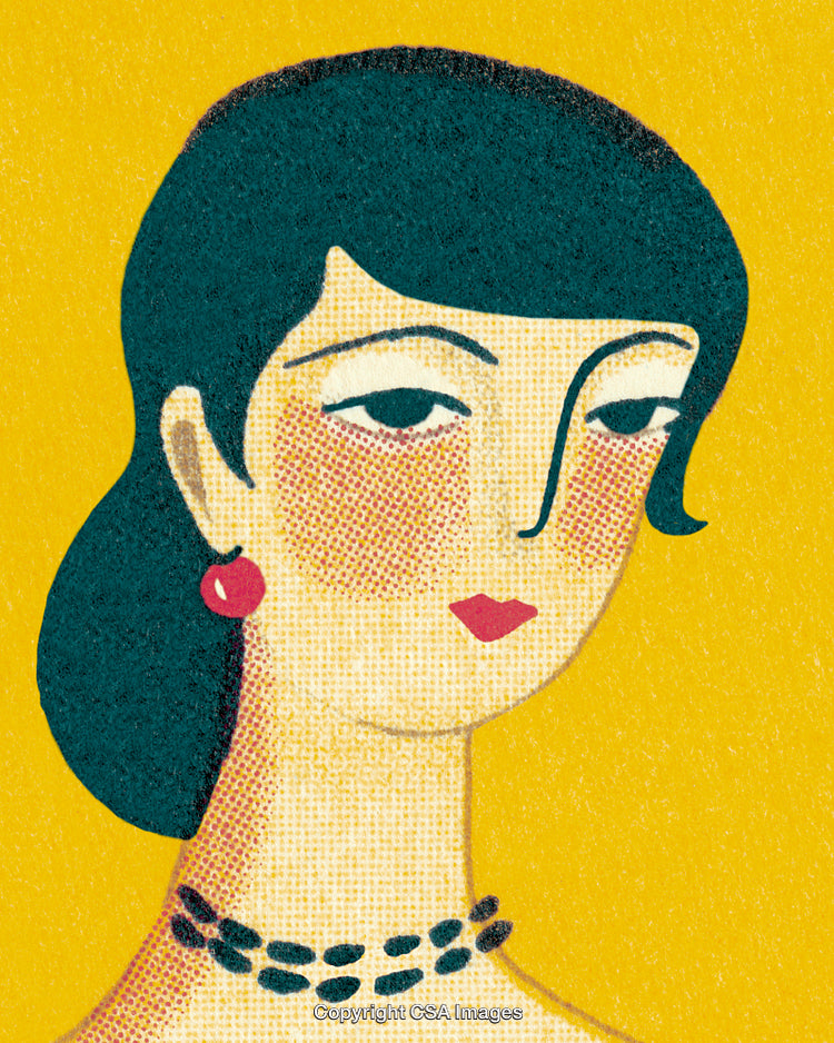 Colorful Retro Illustration of a Stylish Woman Portrait with Earrings