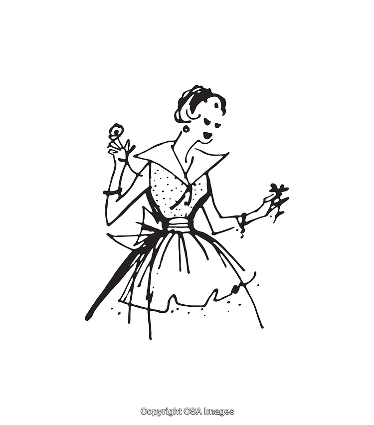 Elegant Woman in Vintage Dress Holding Lollipop and Flowers