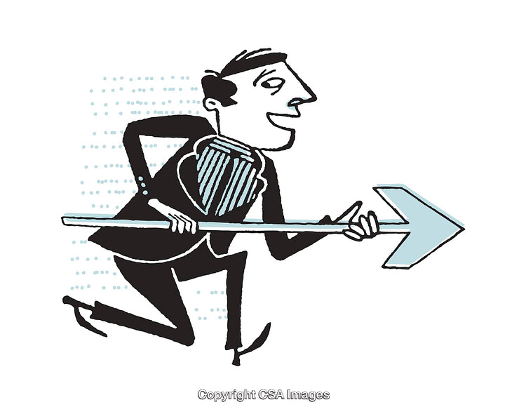 Businessman Carrying Arrow Symbolizing Direction and Progress