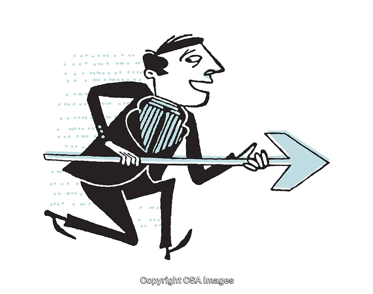 Businessman Carrying Arrow Symbolizing Direction and Progress