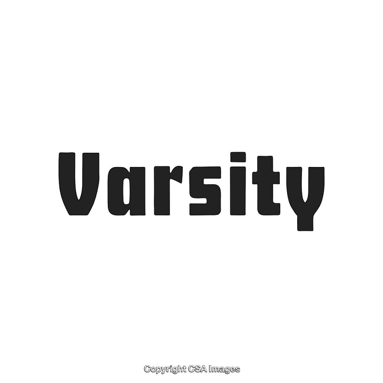 Stylized Varsity Text Isolated on a White Background in Bold Typeface
