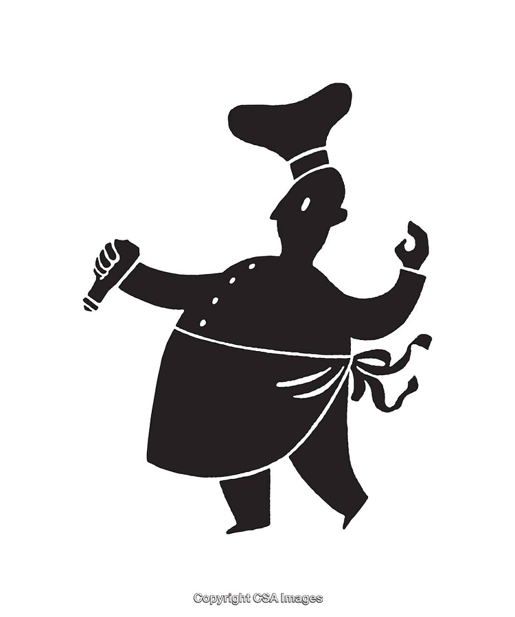 Silhouette Illustration of a Chef Holding a Pepper Grinder in Motion