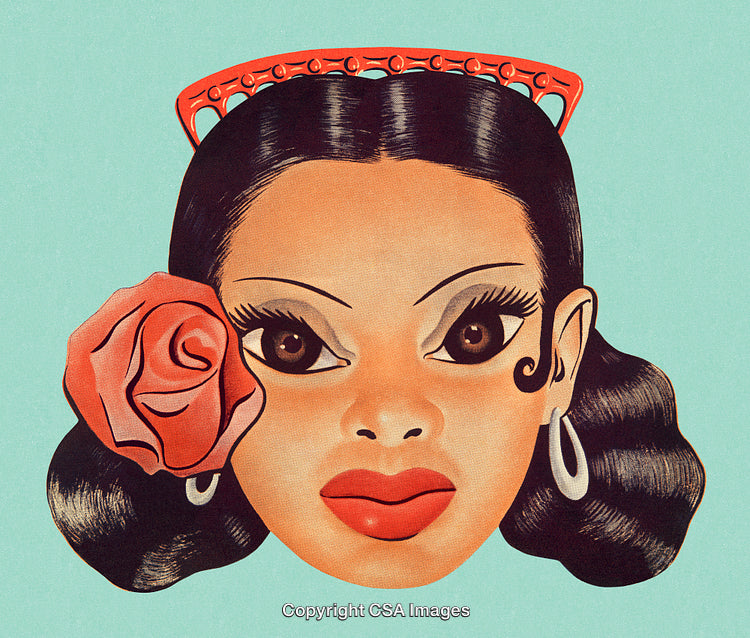 Illustration of a Stylish Woman with Rose and Dramatic Accessories