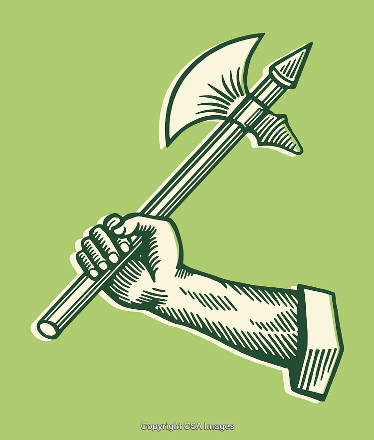 Vintage Style Illustration of Hand Holding a Medieval Battle Axe