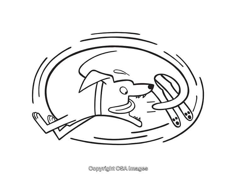Cartoon Dog Chasing Its Tail in Spiraling Line Art Illustration
