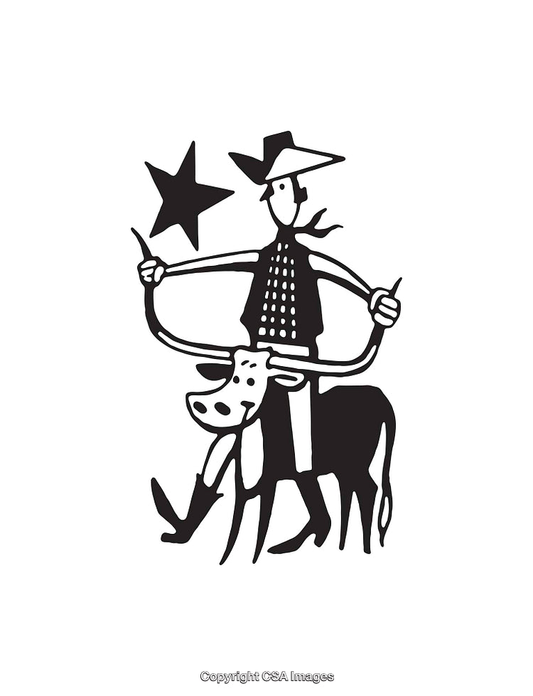 Western-Themed Line Art Featuring Cowboy and Star Illustration