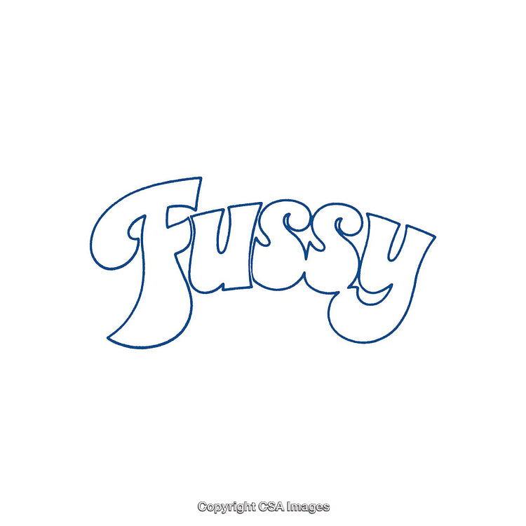 Vibrant Blue Word Art Spelling the Word 'Fussy' in Unique Font Design