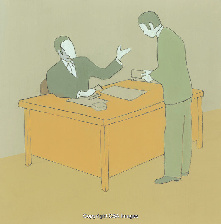 Stylized Illustration of Business Interaction Between Two Professionals in Office