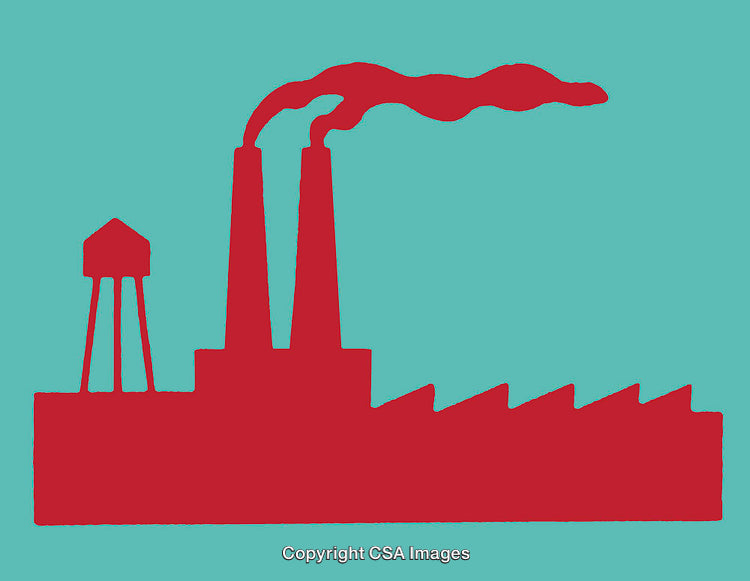 Red Industrial Factory Silhouette Against a Blue Background Illustration