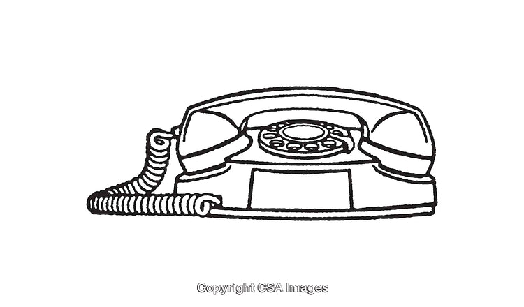 Vintage Rotary Phone Black and White Line Art Illustration