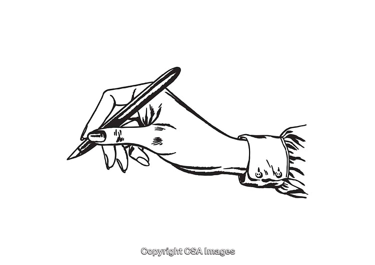 Illustration of a Hand Writing with a Pen in Profile View