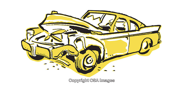 Illustration of a Damaged Car with Colorful Stylized Artistic Detail