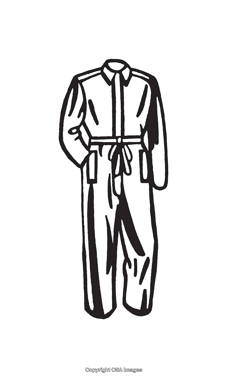 Black and White Line Art Drawing of a Work Jumpsuit