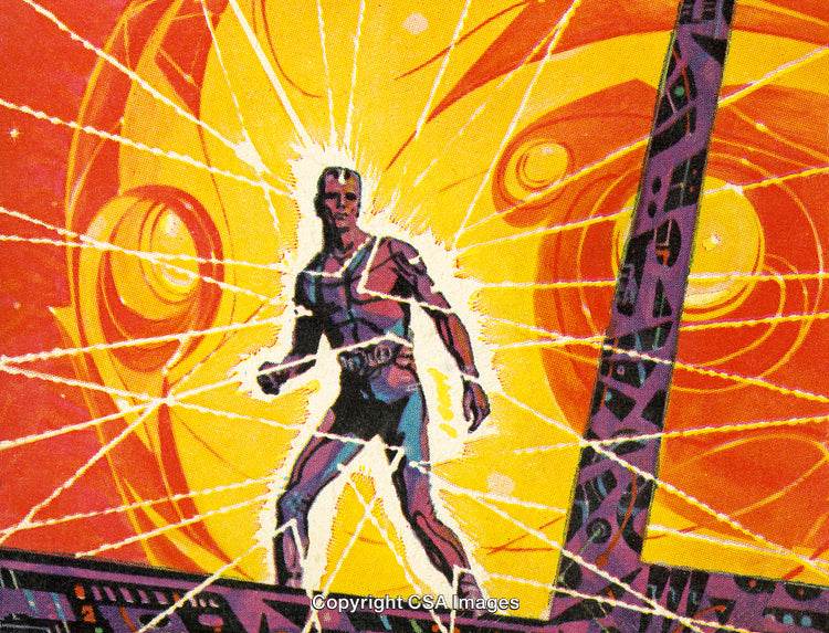 Futuristic Artwork of a Superhero in a Sci-Fi Radiant Background