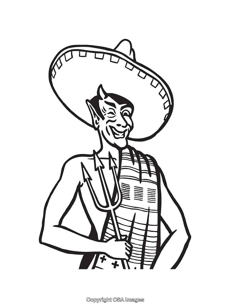Black and White Line Art of a Character in Traditional Attire