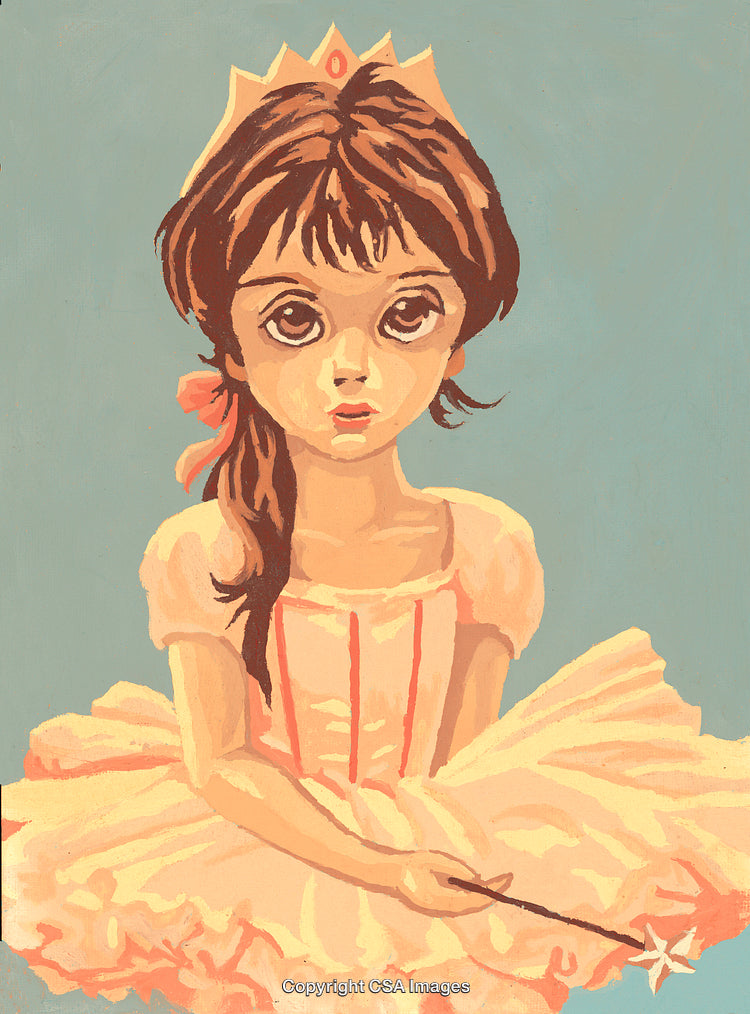 Paint by Number Illustration of Young Girl in Pink Dress with Tiara