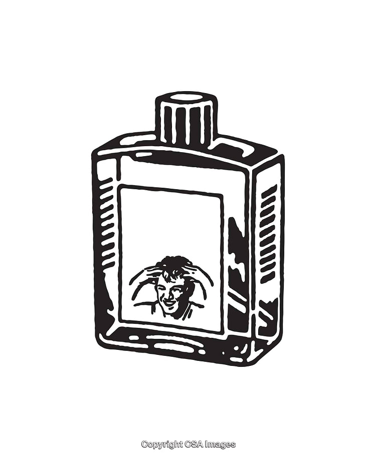 Black and White Illustration of a Bottle with Person's Portrait
