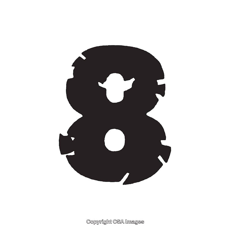 Black Number Eight with Rough Texture on a White Background