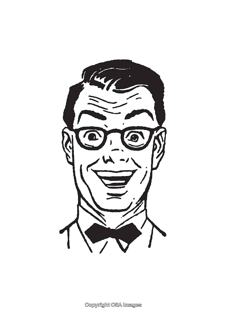 Vintage Black and White Illustration of a Happy Laughing Gentleman