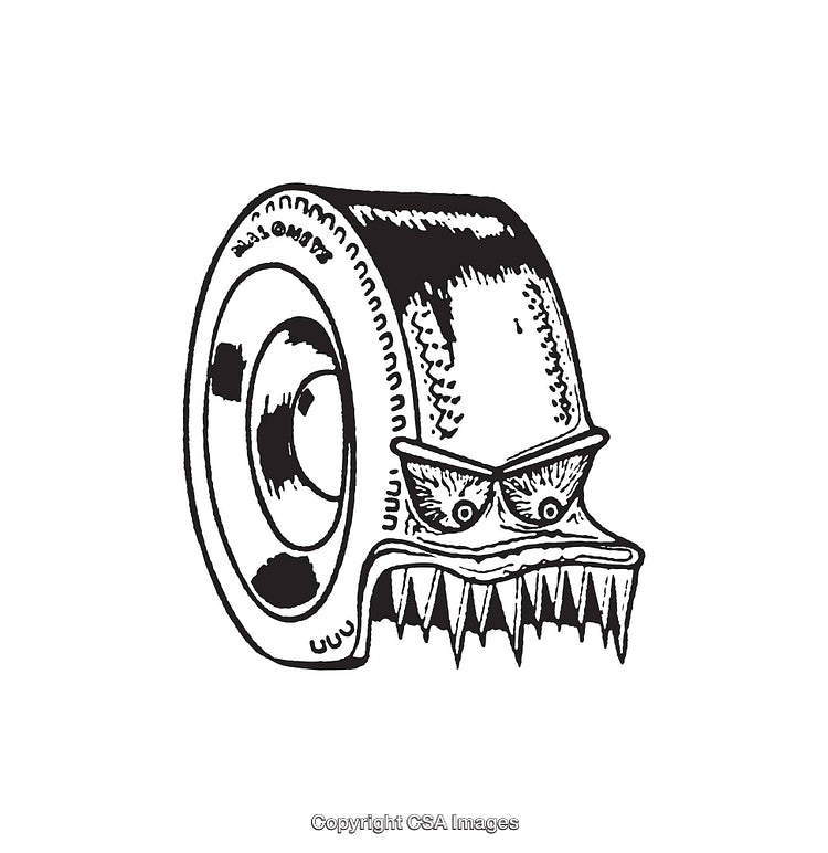 Black and White Illustration of a Scary Tape Roll with Teeth