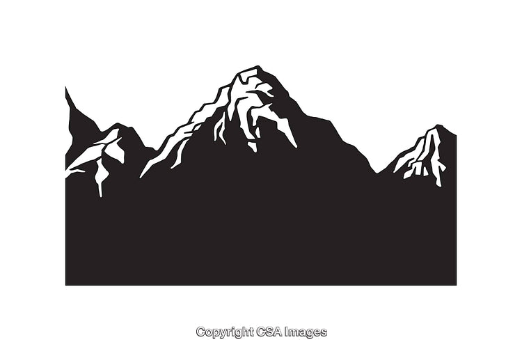Black and White Line Art Illustration of Majestic Mountain Range