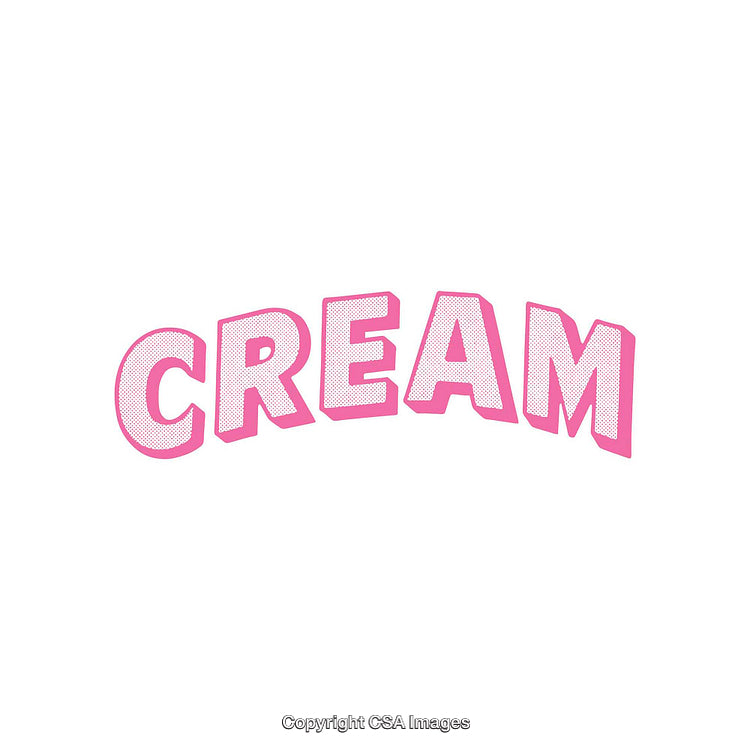 Pink Retro Style Cream Text on a White Background
