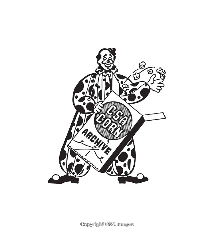 Vintage Line Art of a Clown With Popcorn Box