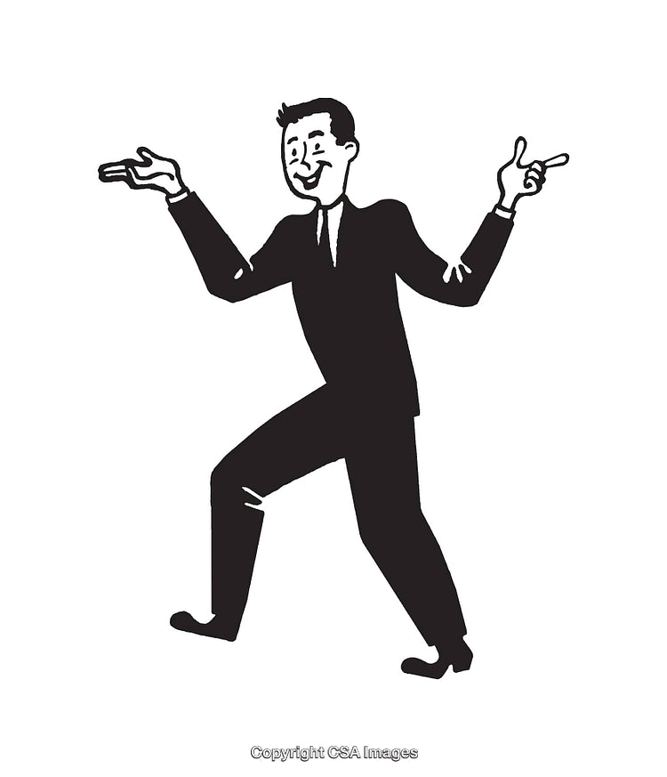 Vintage Style Black and White Illustration of a Happy Man in a Suit