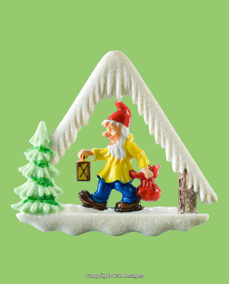Festive Snowy Scene with Santa Gnome and Lantern Decoration