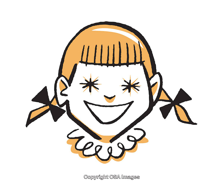 Playful Cartoon Style Illustration of a Happy Girl with Braided Hair