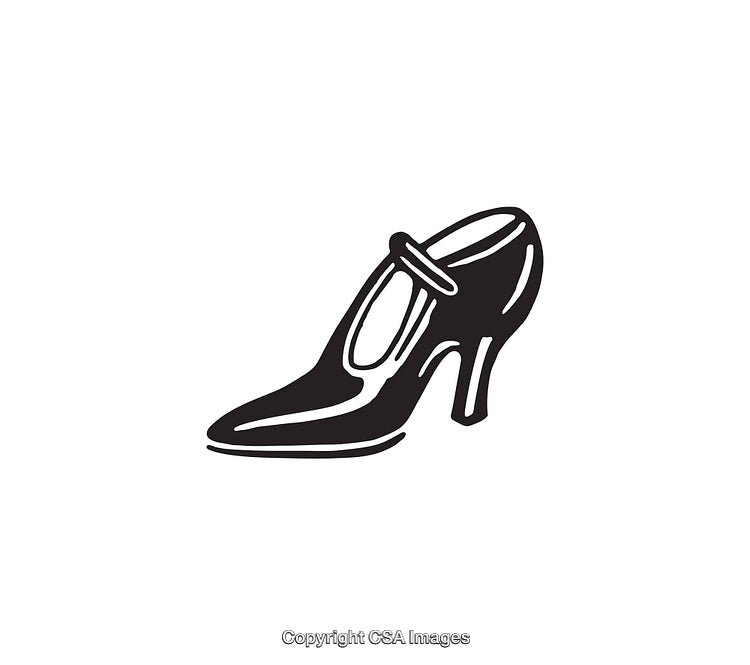 Black and White Line Art Illustration of a Stylish Women's Shoe