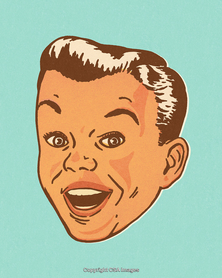 Retro Styled Illustration of a Smiling Boy on a Bright Background