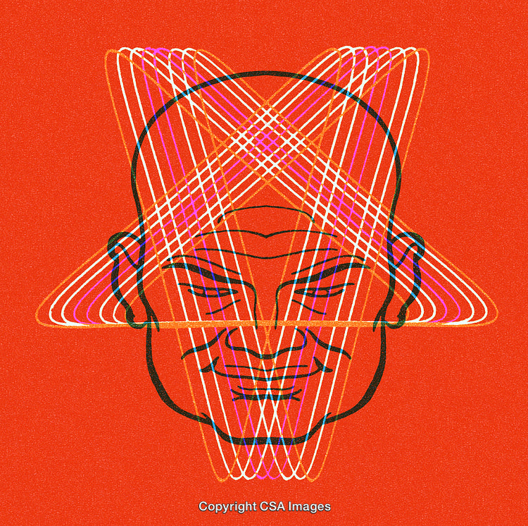 Abstract Orange Background with Geometric Lines Over Human Face Outline