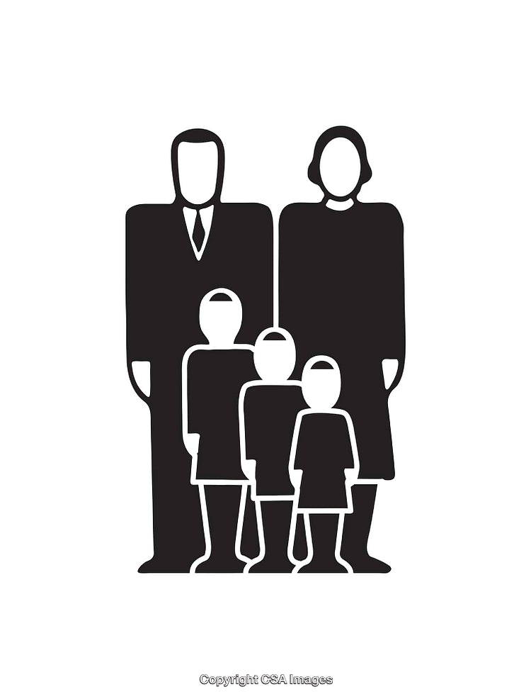 Black and White Icon Depicting a Family With Parents and Children