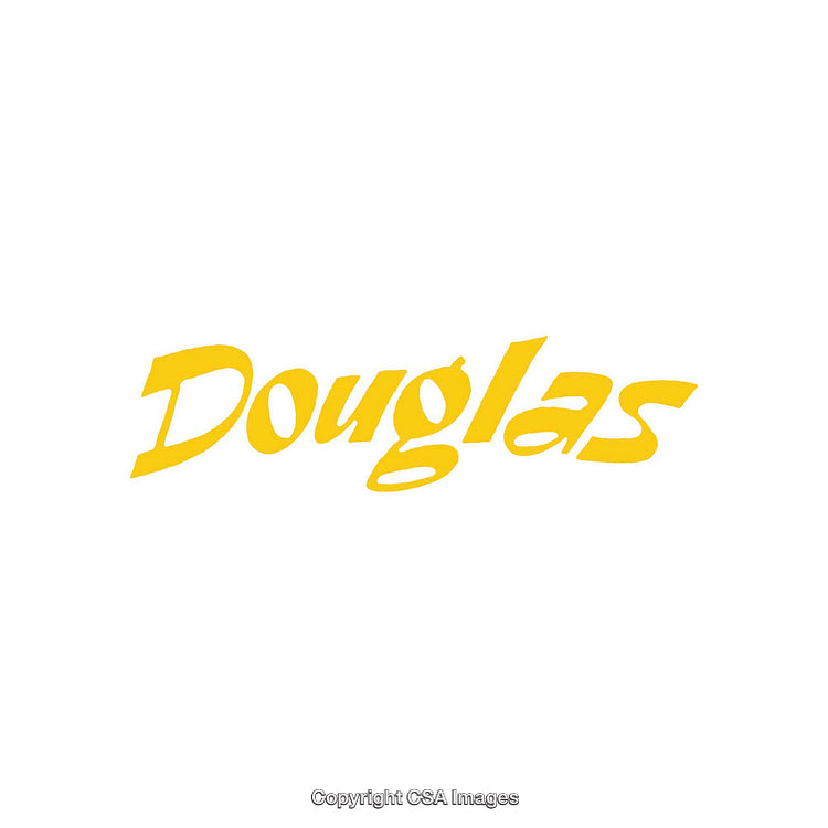 Yellow Script Text on White Background, Featuring the Word 'Douglas'