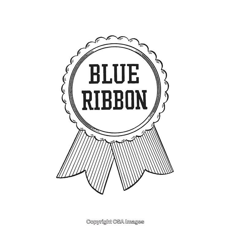 Vintage Styled Illustration of a Blue Ribbon with Decorative Details