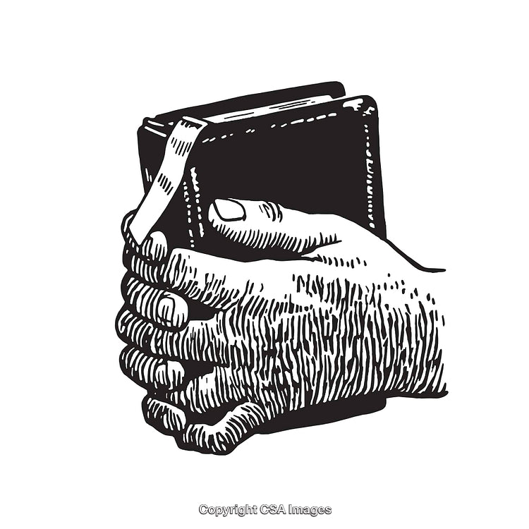 Black and White Illustration of a Hand Holding a Book