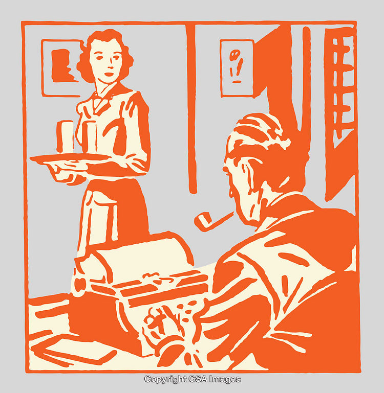 Retro Style Illustration of Workplace Interaction in Line Art
