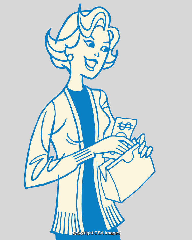 Vintage Style Woman Counting Money in Retro Illustration Artwork
