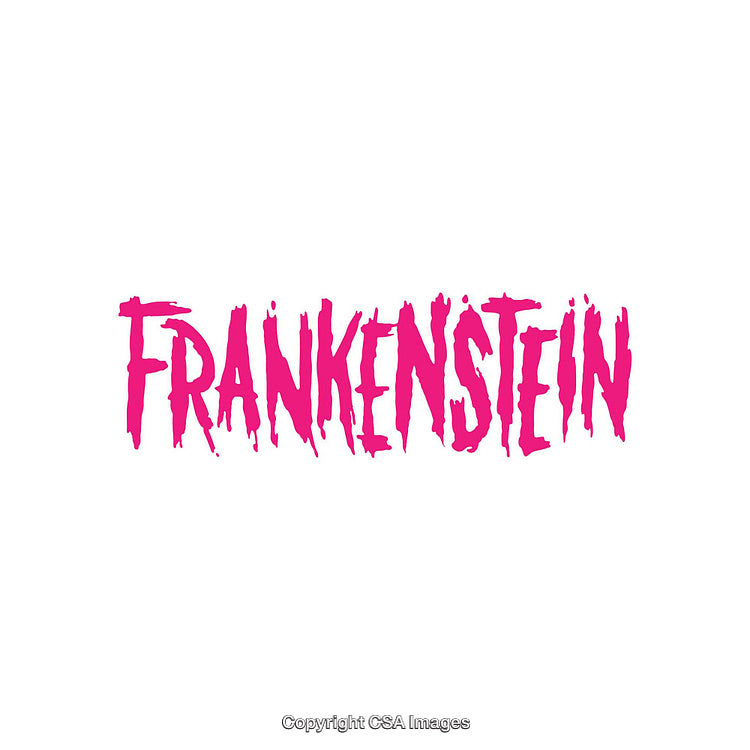 Frankenstein Text in Bold Pink Lettering with Abstract Style