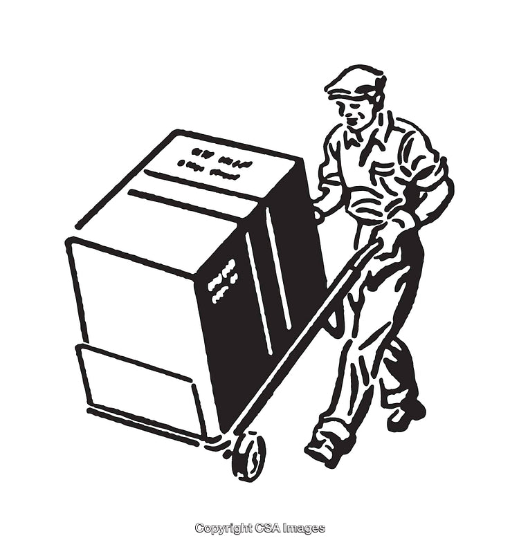 Vintage Illustration of a Worker Moving Boxes with a Hand Truck