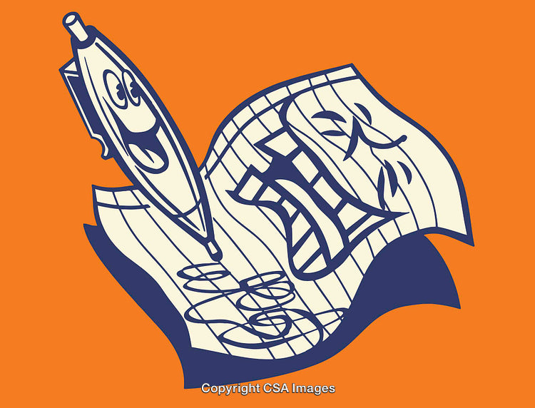 Playful Illustration of a Smiling Pen and Animated Sheet of Paper