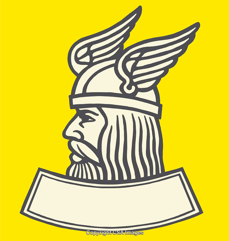 Winged Helmet Viking Profile Illustration on Yellow Background