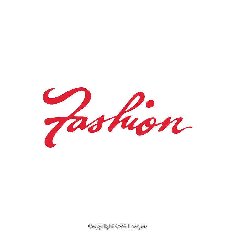 Stylish Red Calligraphy Depicting the Word Fashion on White Background