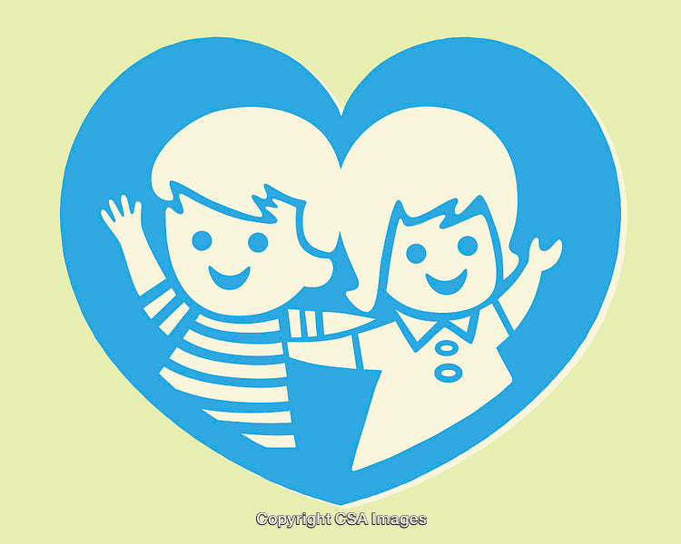 Colorful Line Art Illustration of Friendship Between Children in Heart Shape