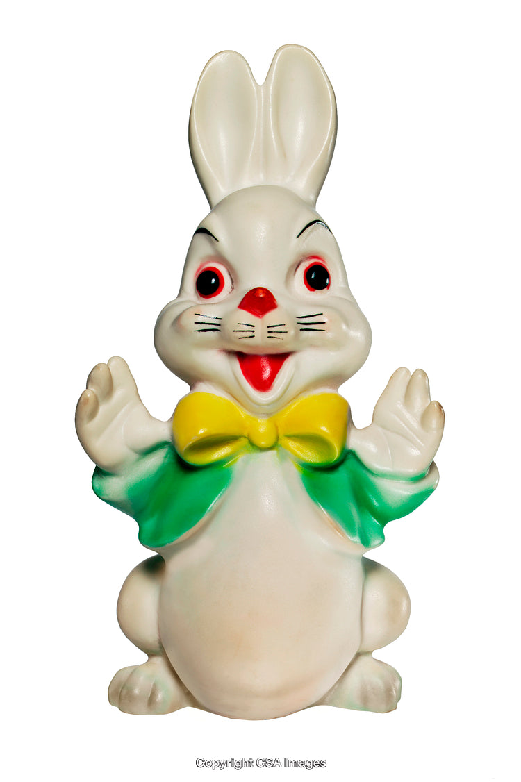 Cheerful Bunny Figurine with Yellow Bowtie and Playful Expression