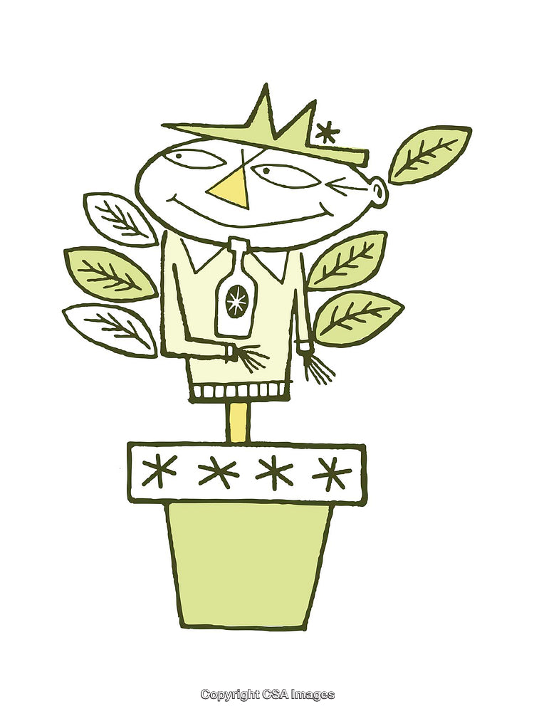 Whimsical Illustration of a Human-Plant Hybrid in a Potted Design